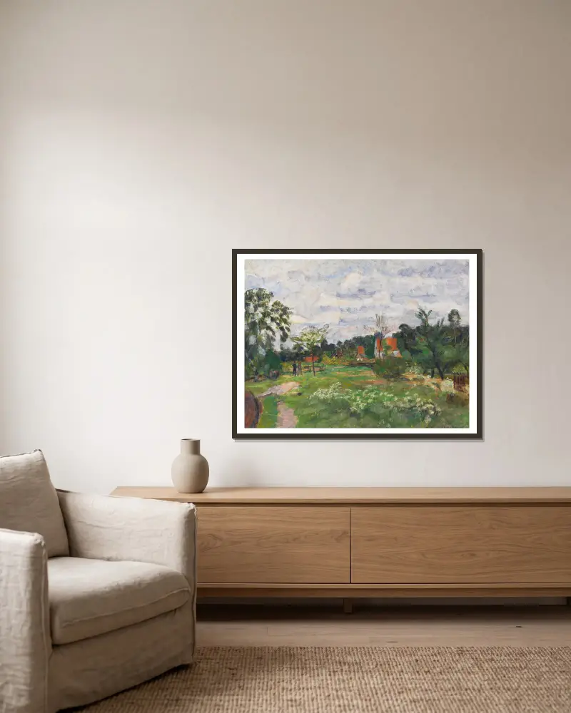 Letní krajina v Quelkhornu, Otto Modersohn v rámu na stěně