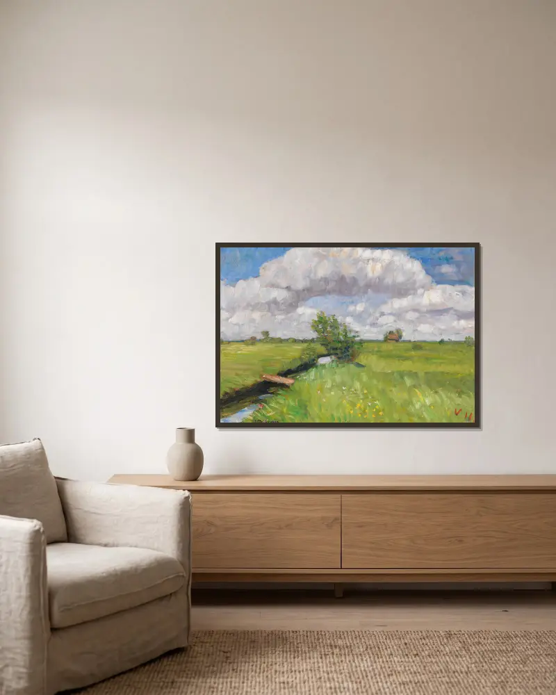 Sommerliche Wümmewiesen av Otto Modersohn inramad på en vägg