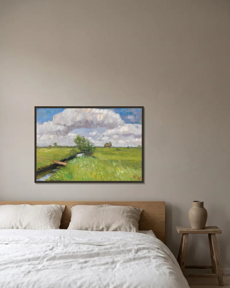 Sommerliche Wümmewiesen av Otto Modersohn inramad på en vägg
