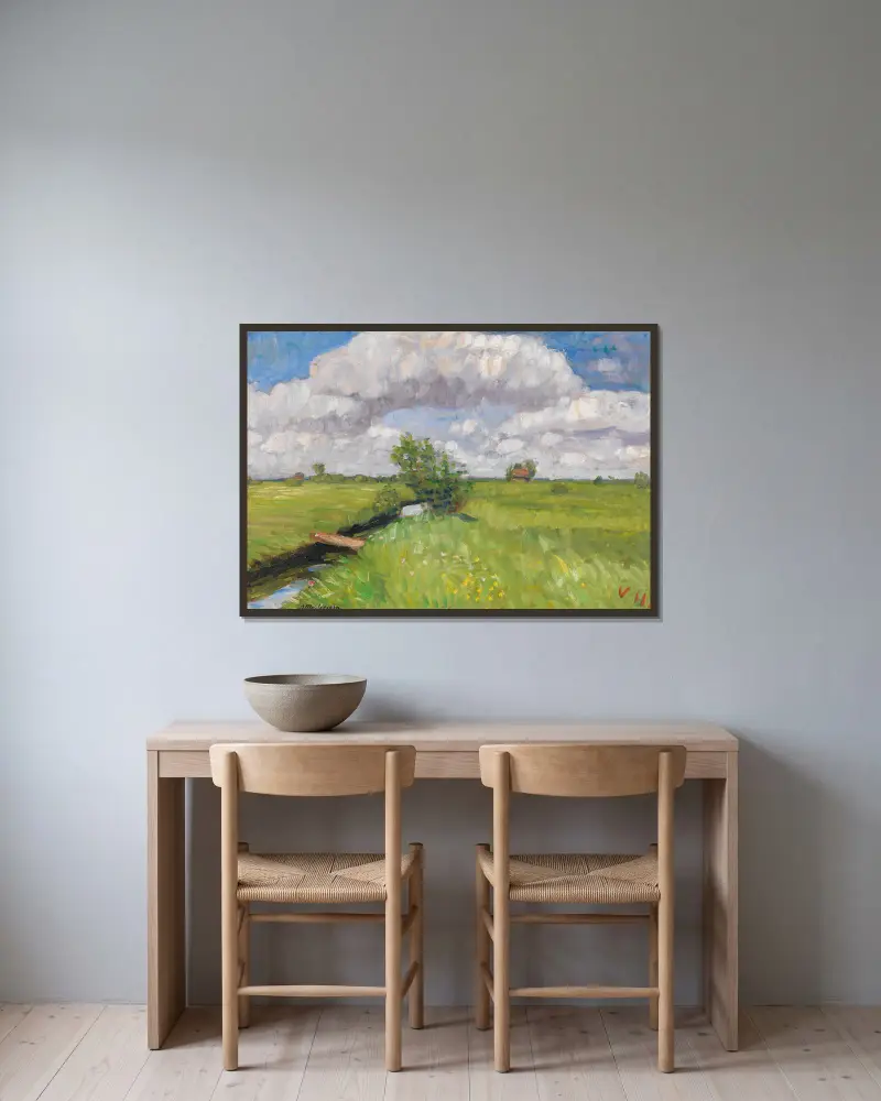 Sommerliche Wümmewiesen av Otto Modersohn inramad på en vägg