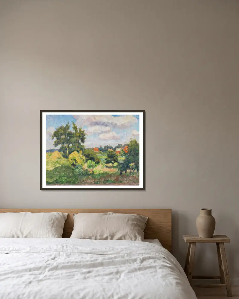 Sommardag på fälten vid Fischerhude av Otto Modersohn inramad på en vägg