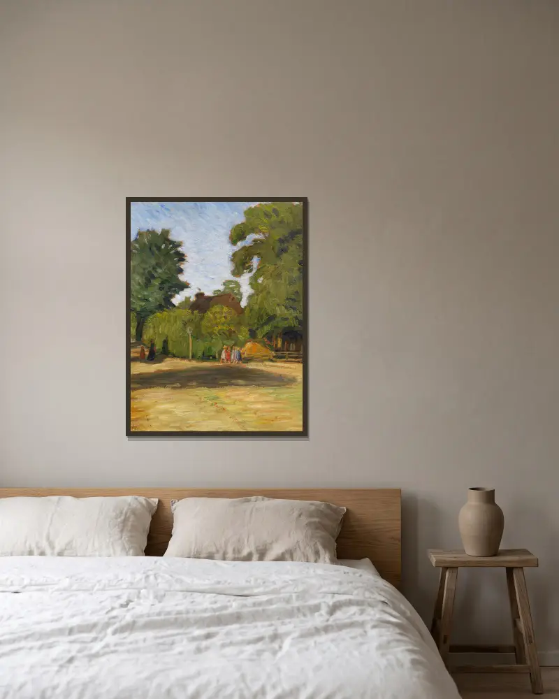 Sen sommaraftermiddag i Fischerhude med flickgrupp av Otto Modersohn inramad på en vägg