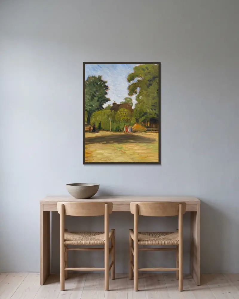 Sen sommaraftermiddag i Fischerhude med flickgrupp av Otto Modersohn inramad på en vägg