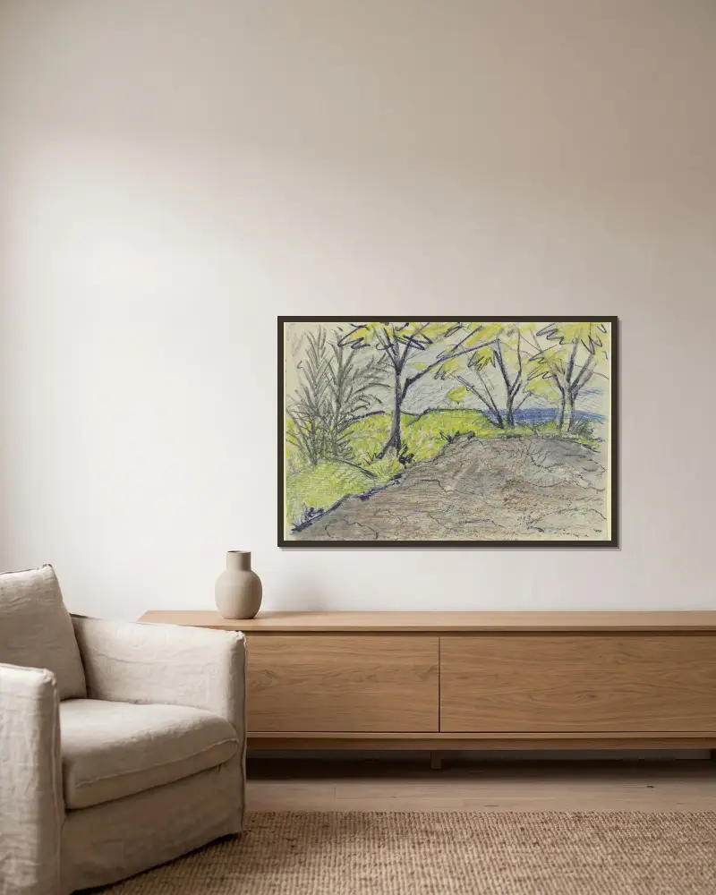 Landscape av Otto Mueller inramad på en vägg