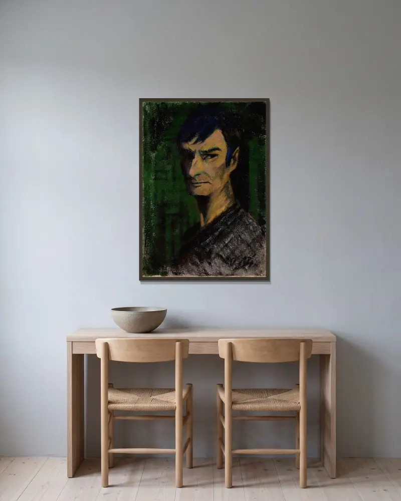 Self-Portrait av Otto Mueller inramad på en vägg