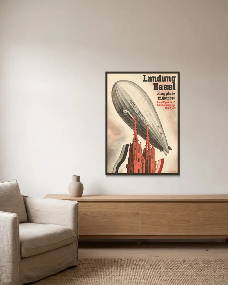 Graf Zeppelin – Lądowanie w Bazylei, Otto Plattner w ramie na ścianie