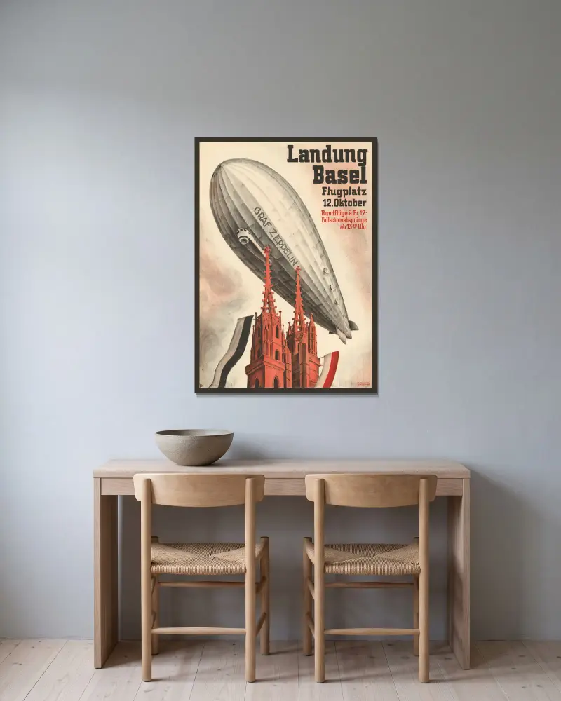 Graf Zeppelin – Lądowanie w Bazylei, Otto Plattner w ramie na ścianie