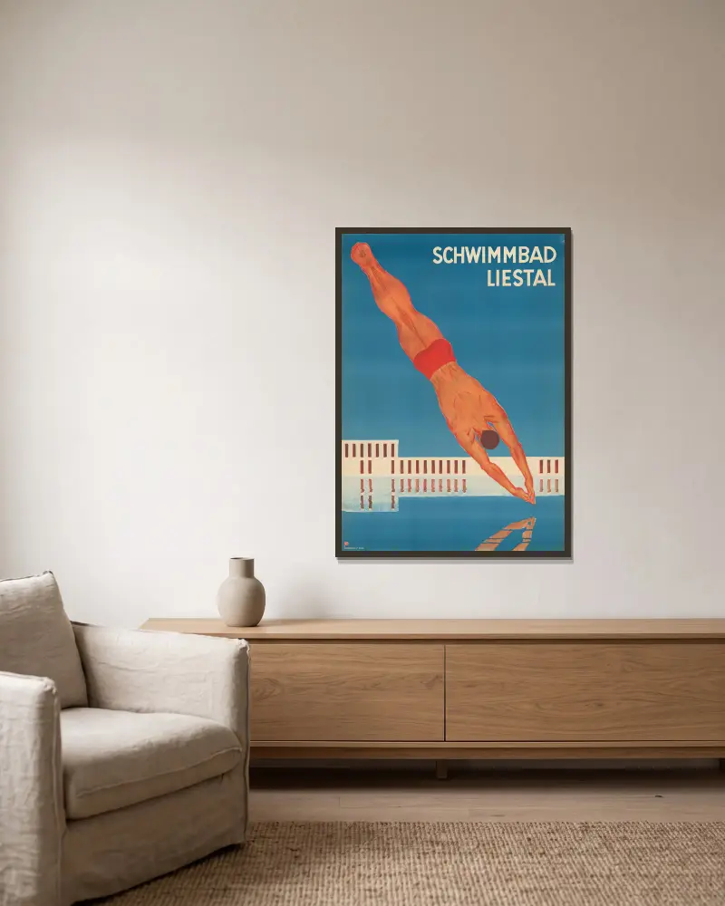 Schwimmbad Liestal von Otto Plattner gerahmt an einer Wand