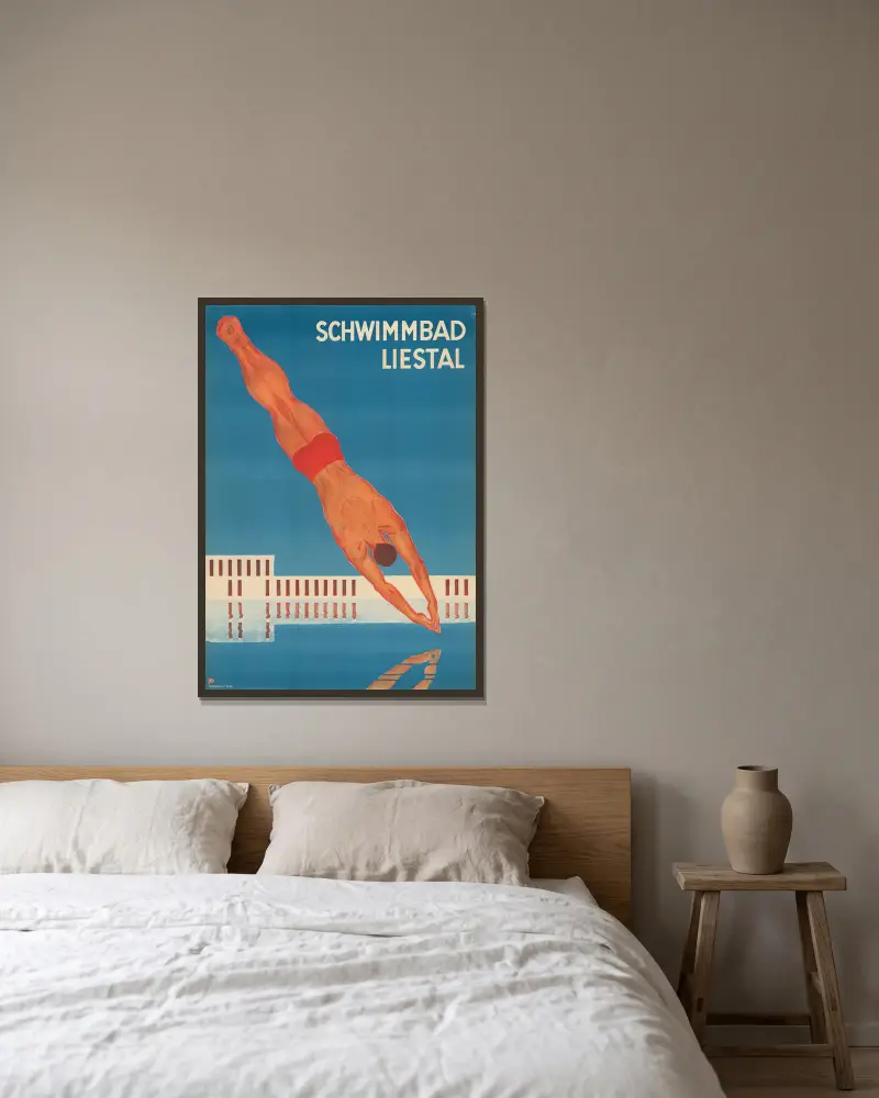 Schwimmbad Liestal von Otto Plattner gerahmt an einer Wand