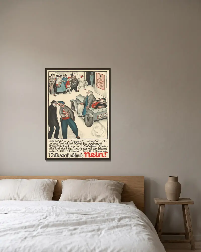 Volkszahnklinik Nein! von Otto Plattner gerahmt an einer Wand