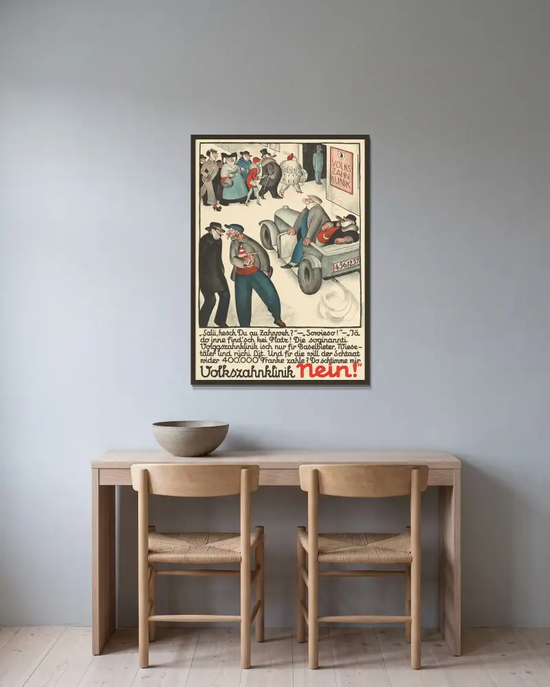 Volkszahnklinik Nein! von Otto Plattner gerahmt an einer Wand