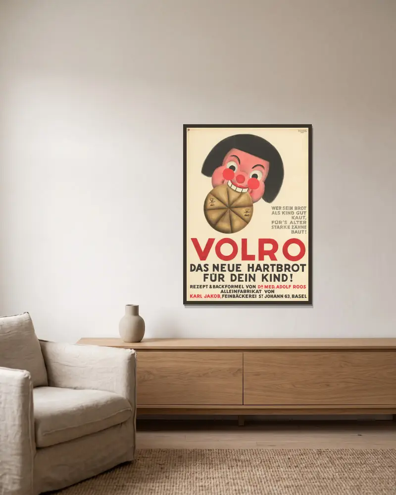 Volro – Das neue Hartbrot für dein Kind von Otto Plattner gerahmt an einer Wand