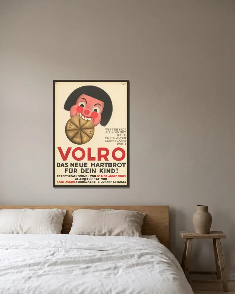 Volro – Das neue Hartbrot für dein Kind von Otto Plattner gerahmt an einer Wand