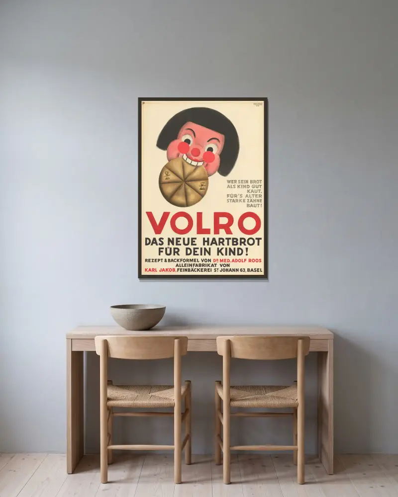Volro – Das neue Hartbrot für dein Kind von Otto Plattner gerahmt an einer Wand