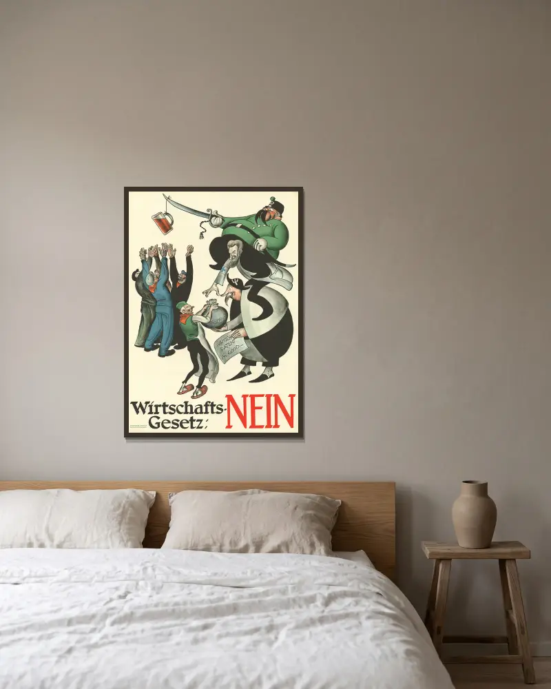 Wirtschaftsgesetz; Nein von Otto Plattner gerahmt an einer Wand