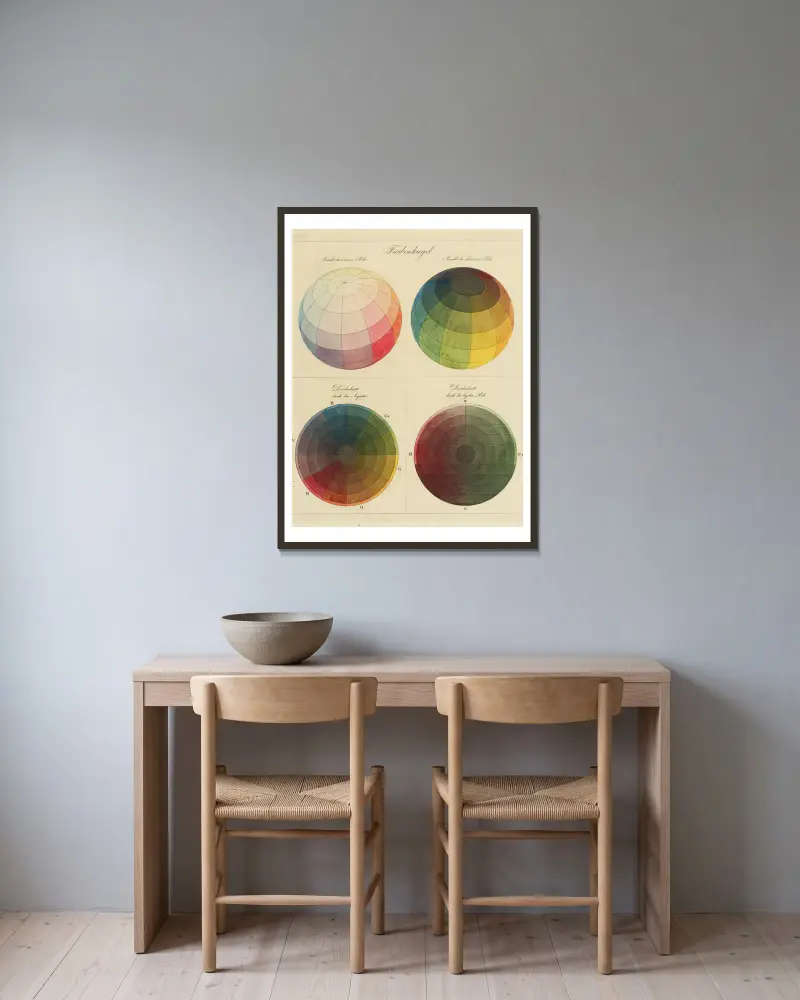 Colour theory diagram av Philipp Otto Runge inramad på en vägg