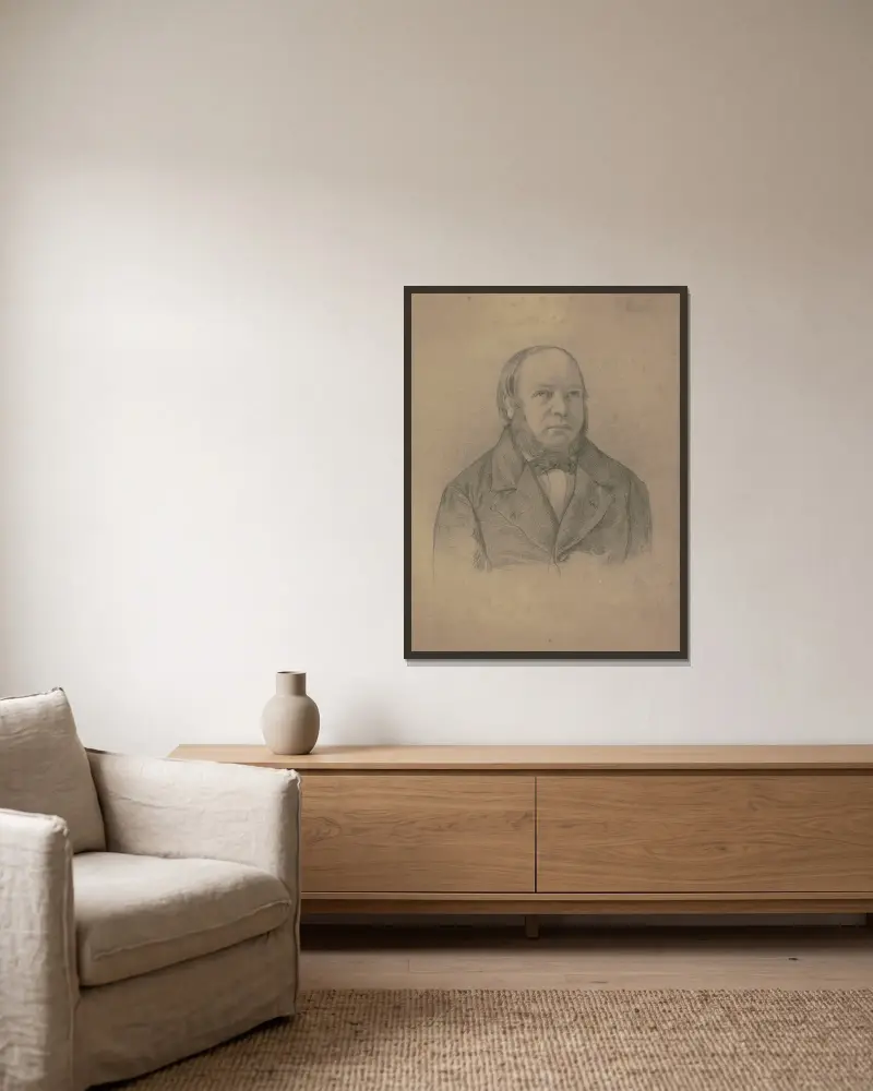 Bildnis Johann Christof Scholderer, der Vater des Künstlers von Otto Scholderer gerahmt an einer Wand