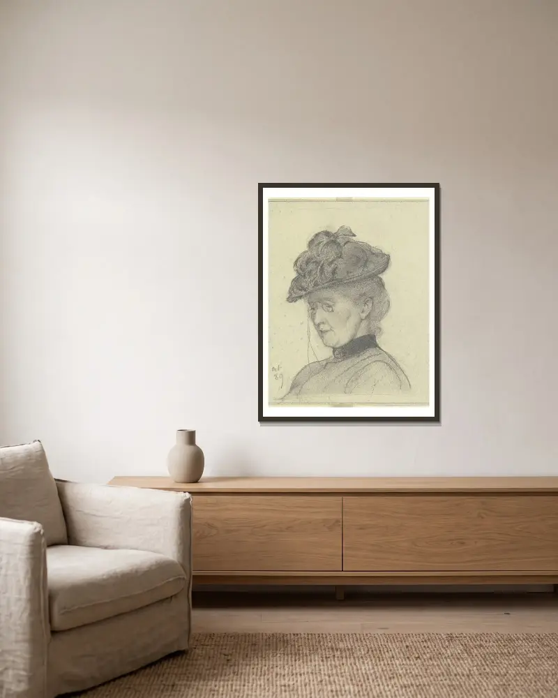Portret Luise Scholderer w kapeluszu, Otto Scholderer w ramie na ścianie