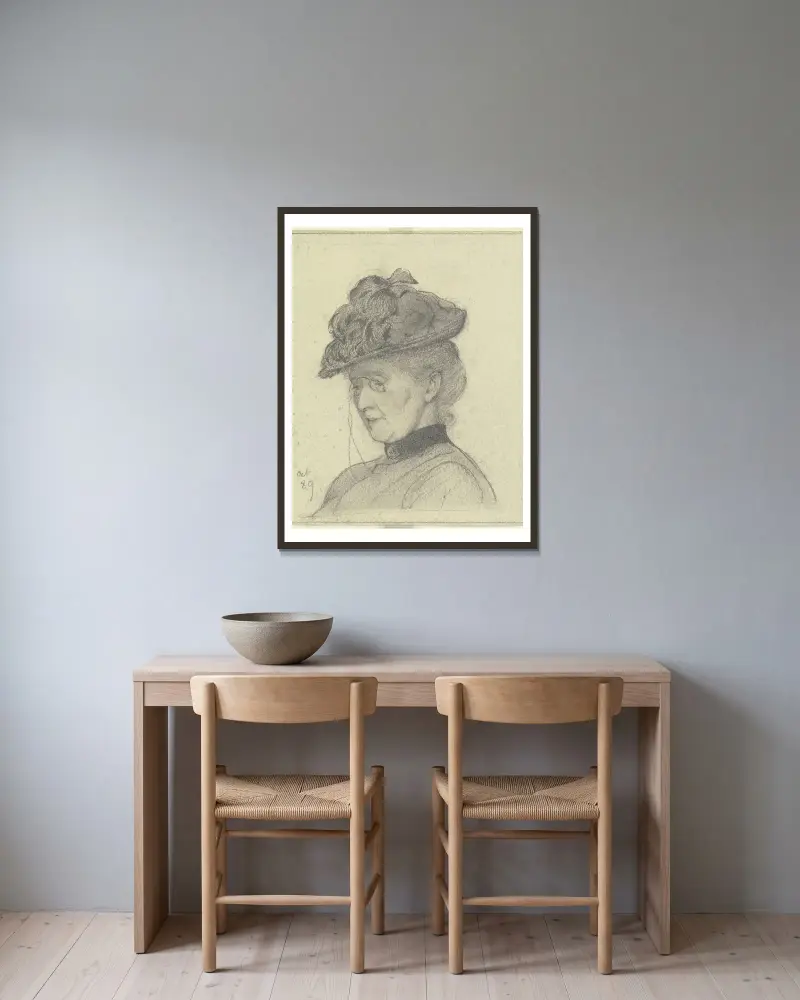 Portret Luise Scholderer w kapeluszu, Otto Scholderer w ramie na ścianie