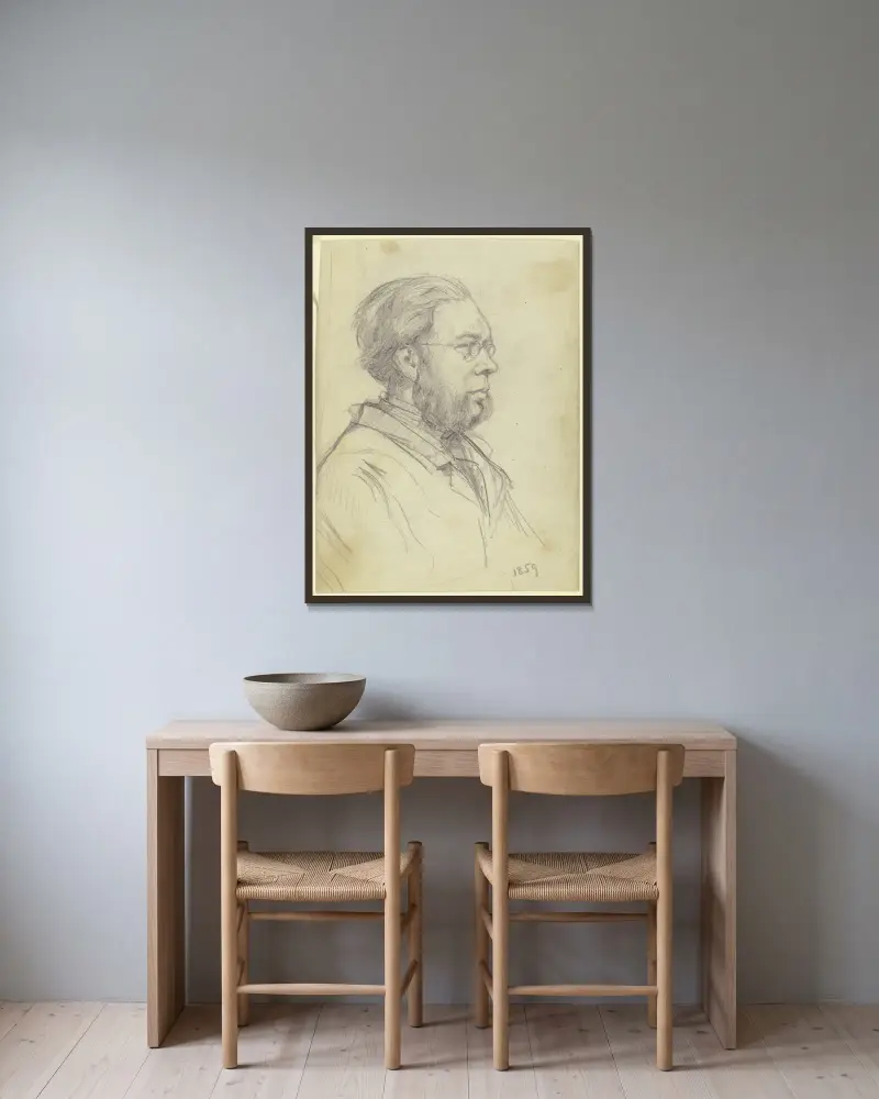 Portret mężczyzny w półpostaci zwróconego w lewo z brodą dwudzielną i okularami, Otto Scholderer w ramie na ścianie