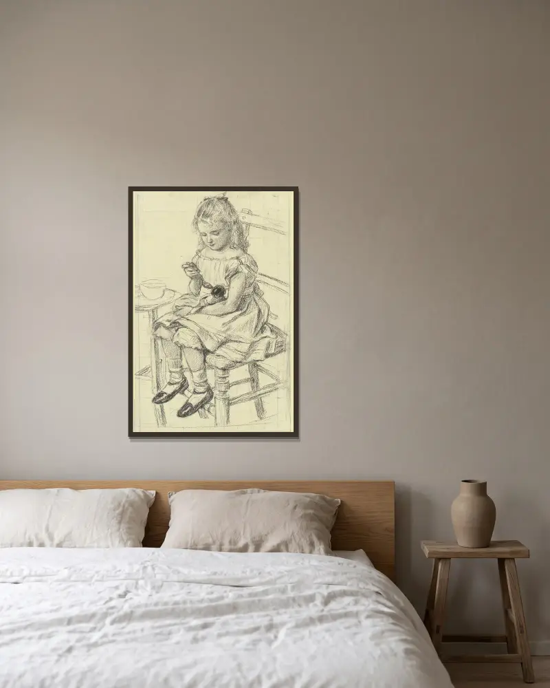Dívka krmící svou panenku, Otto Scholderer v rámu na stěně
