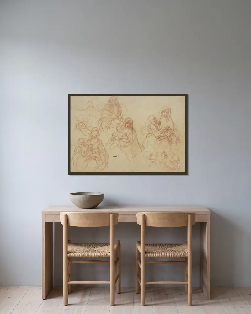 Studienblatt; Madonna mit Kind av Otto Scholderer inramad på en vägg