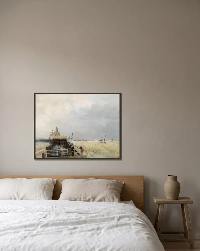 Hafen in Ostende av Hermann Ottomar Herzog inramad på en vägg