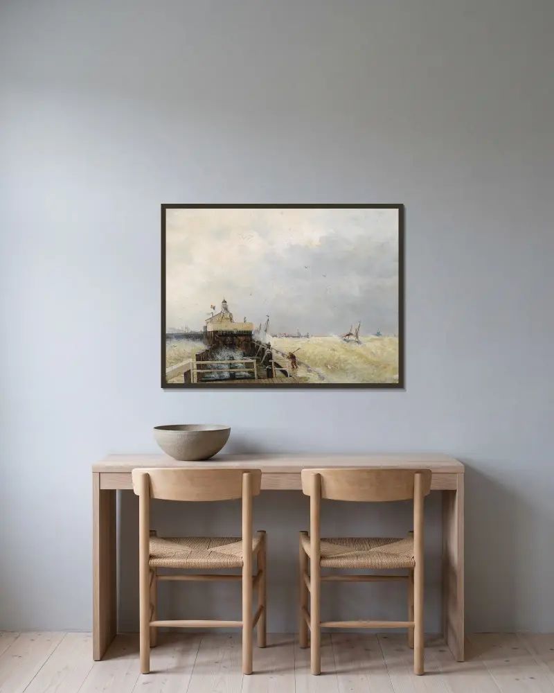 Hafen in Ostende av Hermann Ottomar Herzog inramad på en vägg