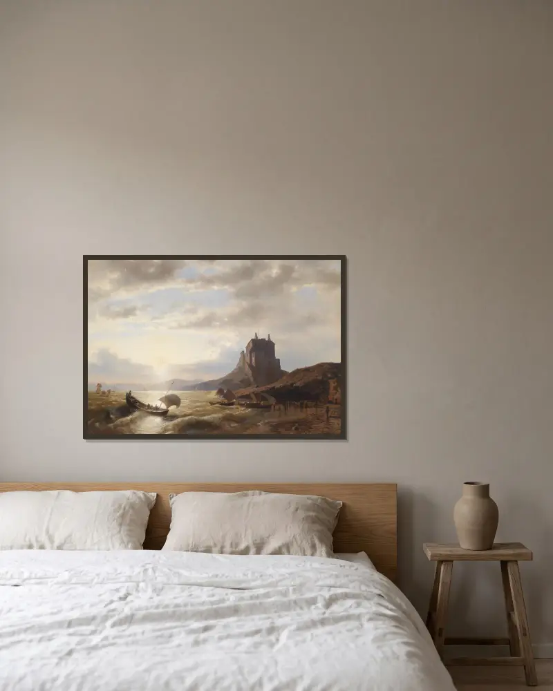 Küstenlandschaft mit Fischern av Hermann Ottomar Herzog inramad på en vägg