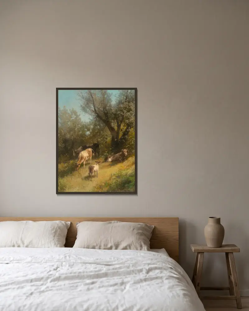Sommerweide, Chester County von Hermann Ottomar Herzog gerahmt an einer Wand