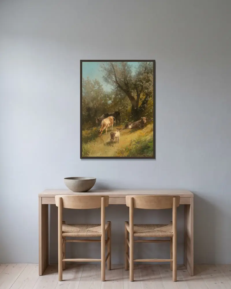 Sommerweide, Chester County von Hermann Ottomar Herzog gerahmt an einer Wand