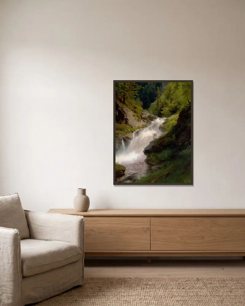 Winona Falls av Hermann Ottomar Herzog inramad på en vägg