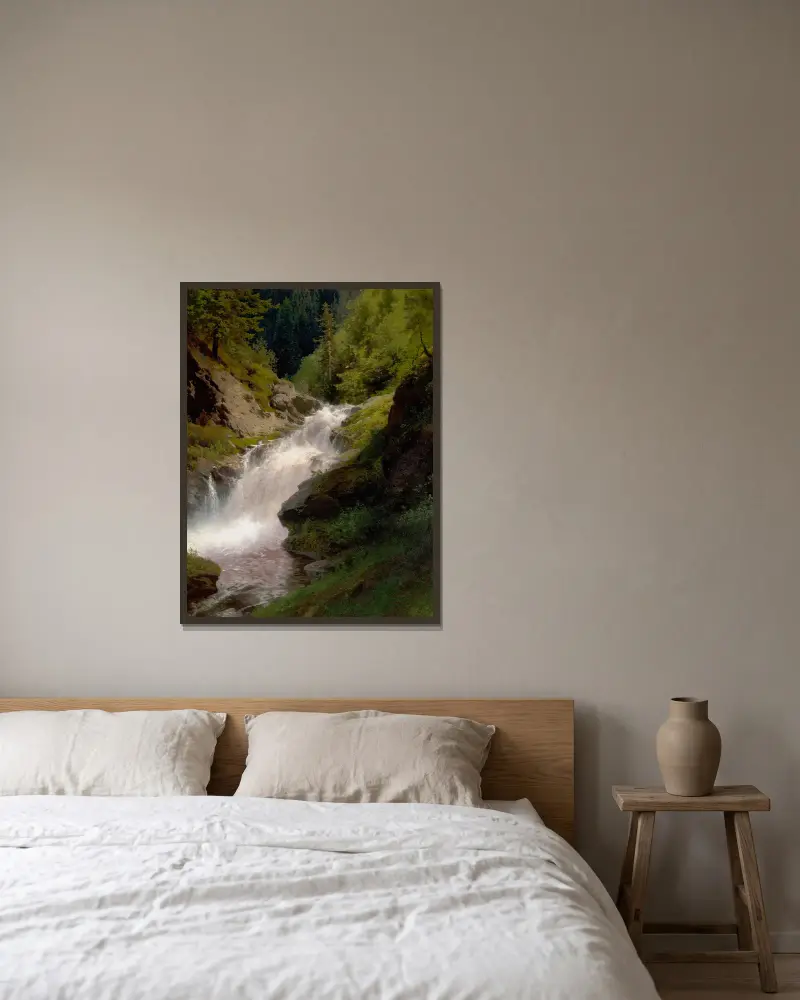 Winona Falls av Hermann Ottomar Herzog inramad på en vägg