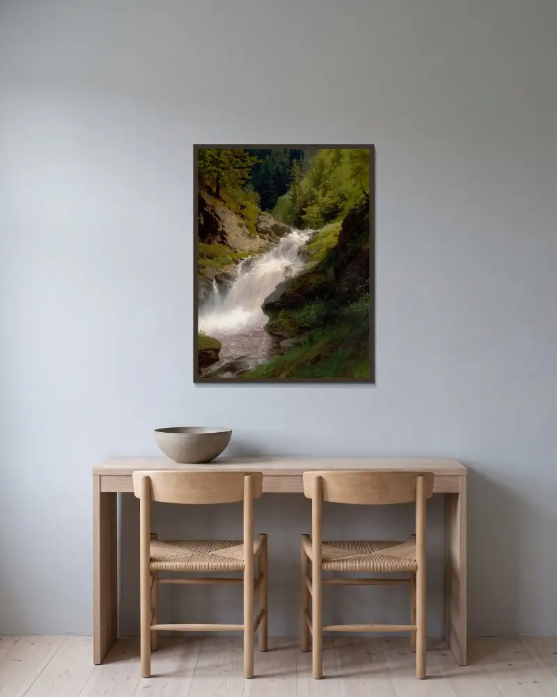 Winona Falls av Hermann Ottomar Herzog inramad på en vägg