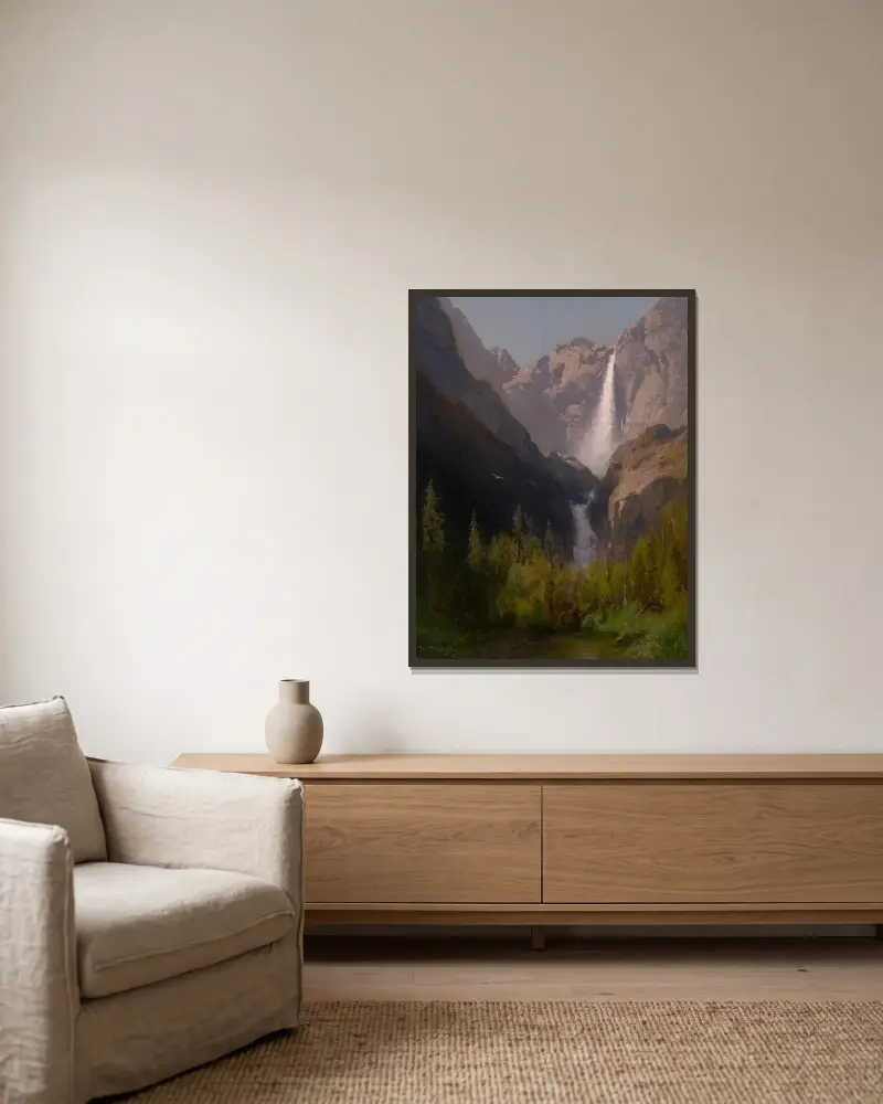 Yosemite Falls, Kalifornien von Hermann Ottomar Herzog gerahmt an einer Wand