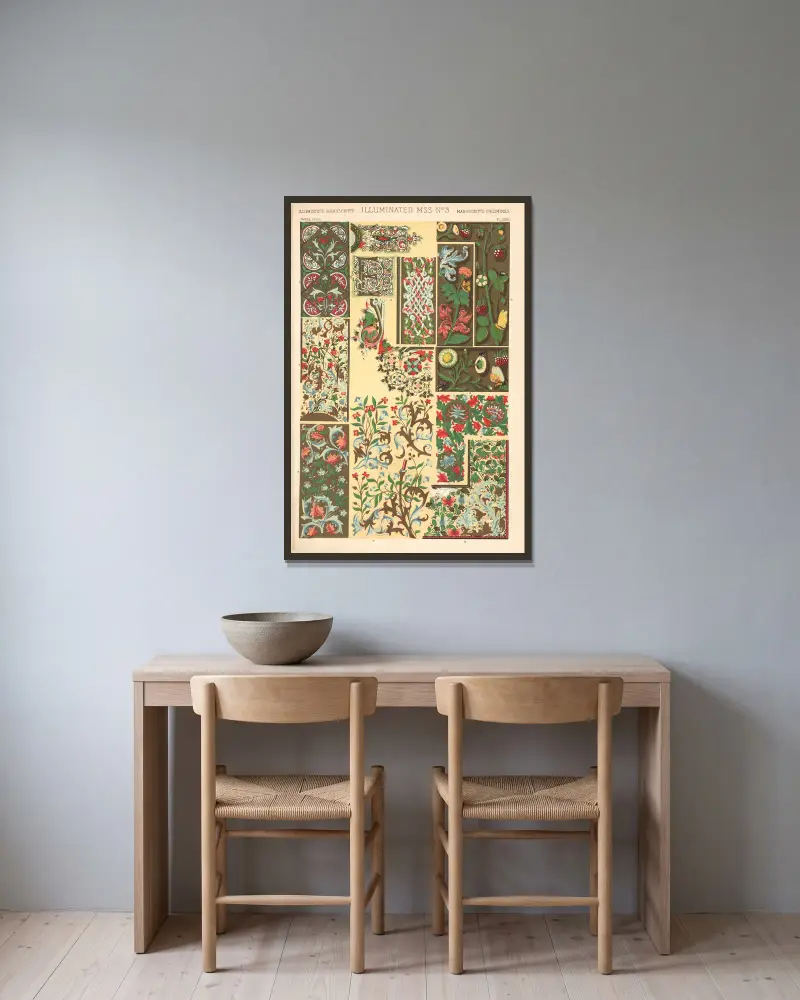 Illuminated Manuscripts No. 3 av Owen Jones inramad på en vägg