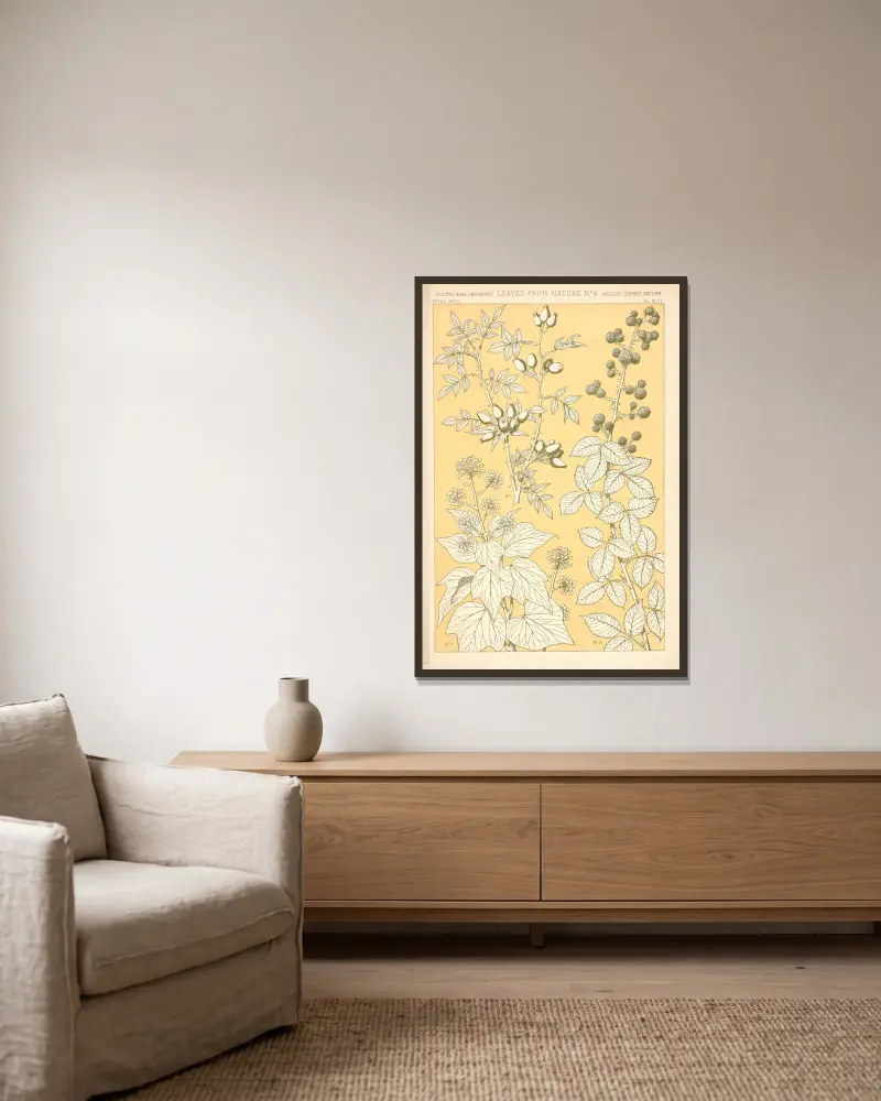 Blad från naturen nr 6 – nr 1 av Owen Jones inramad på en vägg