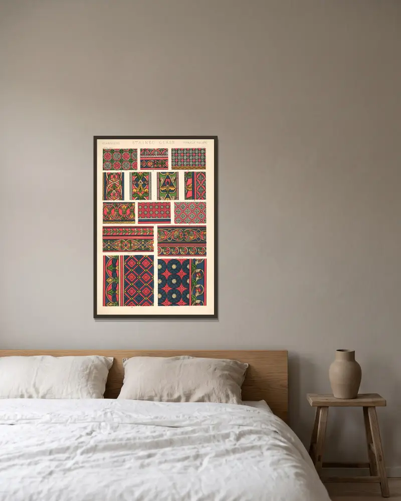 Stained Glass av Owen Jones inramad på en vägg