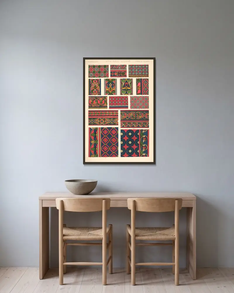 Stained Glass av Owen Jones inramad på en vägg