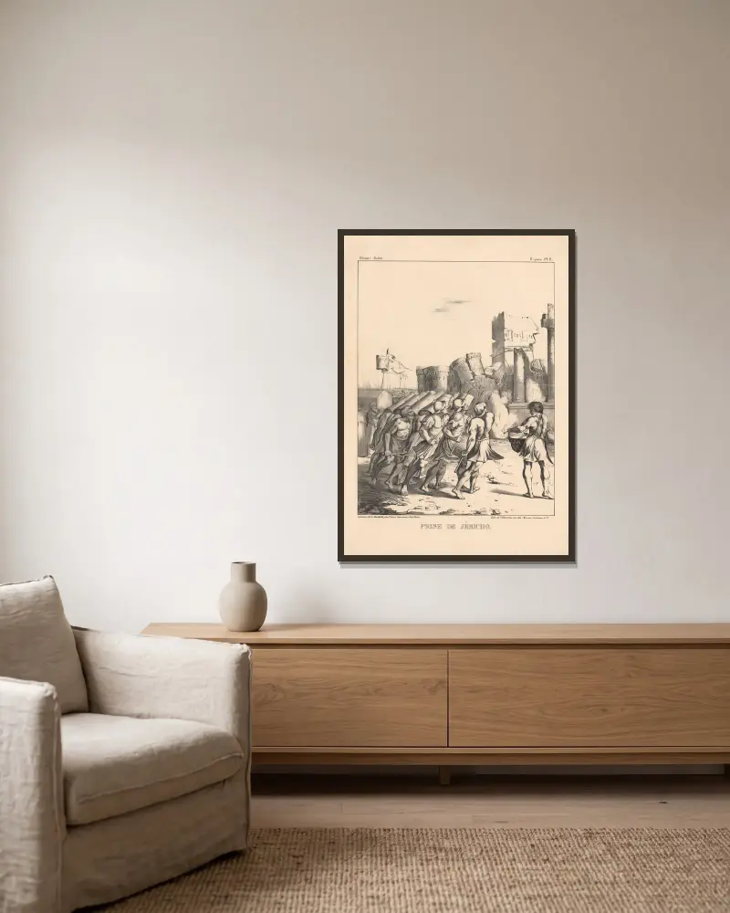 Der Fall von Jericho von P. Bineteau gerahmt an einer Wand