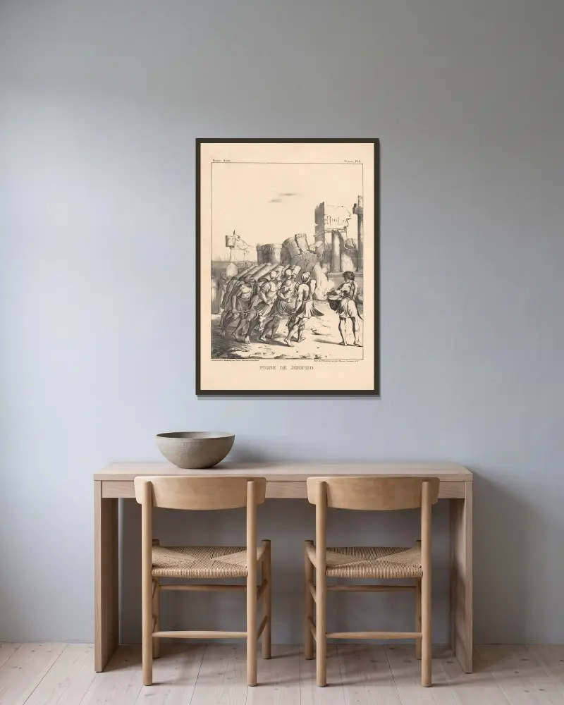 Der Fall von Jericho von P. Bineteau gerahmt an einer Wand