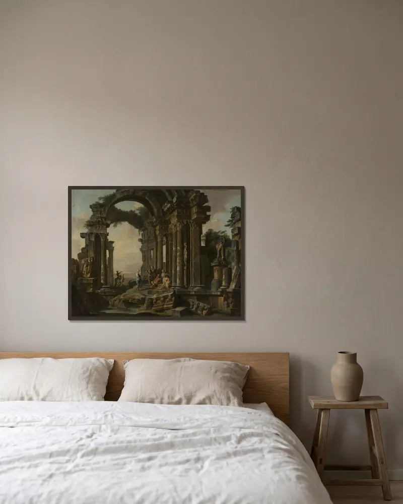 Roman ruins – nr 1 av Giovanni Paolo Panini inramad på en vägg