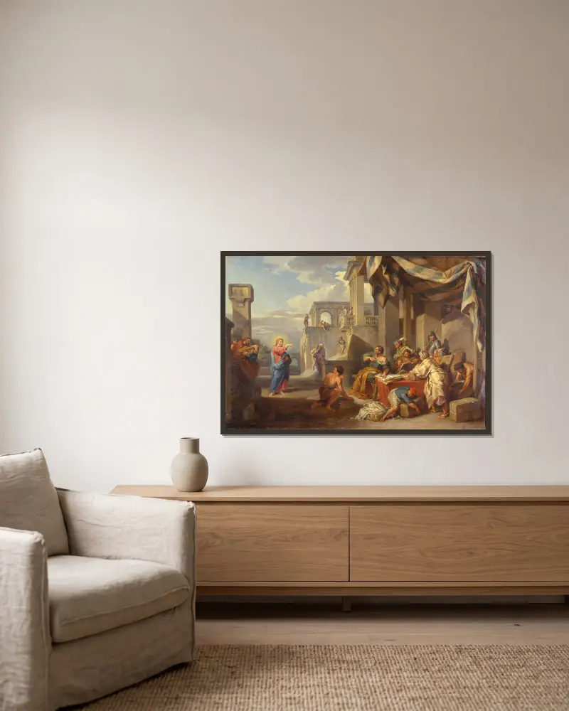 Matteus kallelse av Giovanni Paolo Panini inramad på en vägg