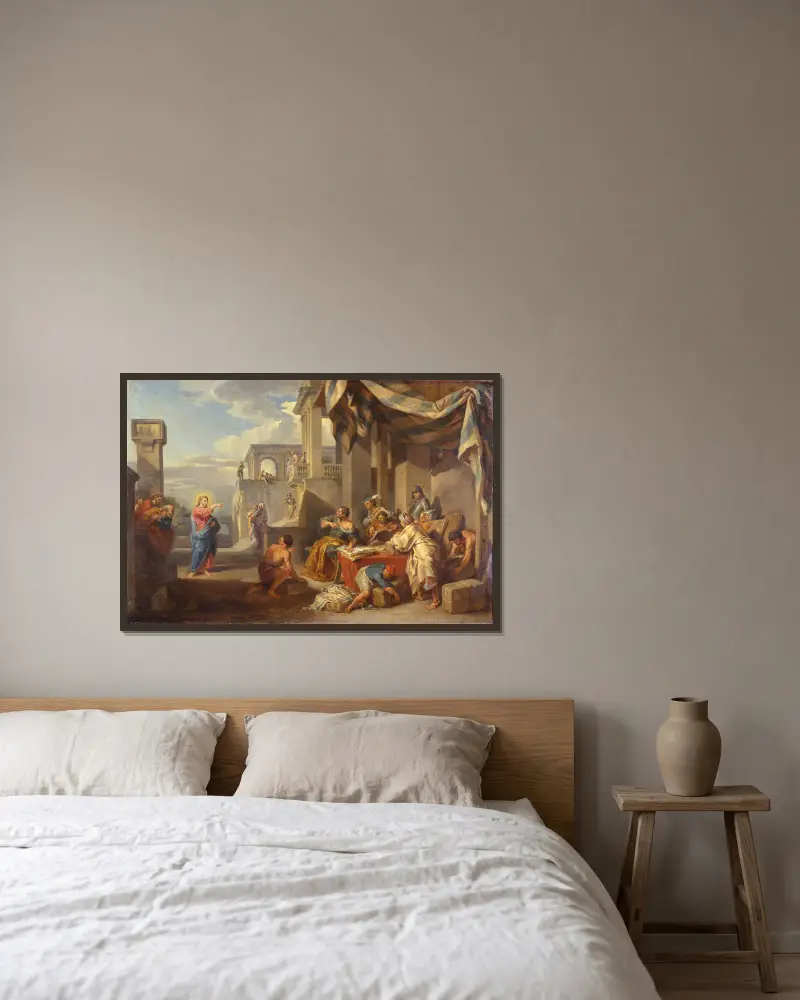 Matteus kallelse av Giovanni Paolo Panini inramad på en vägg