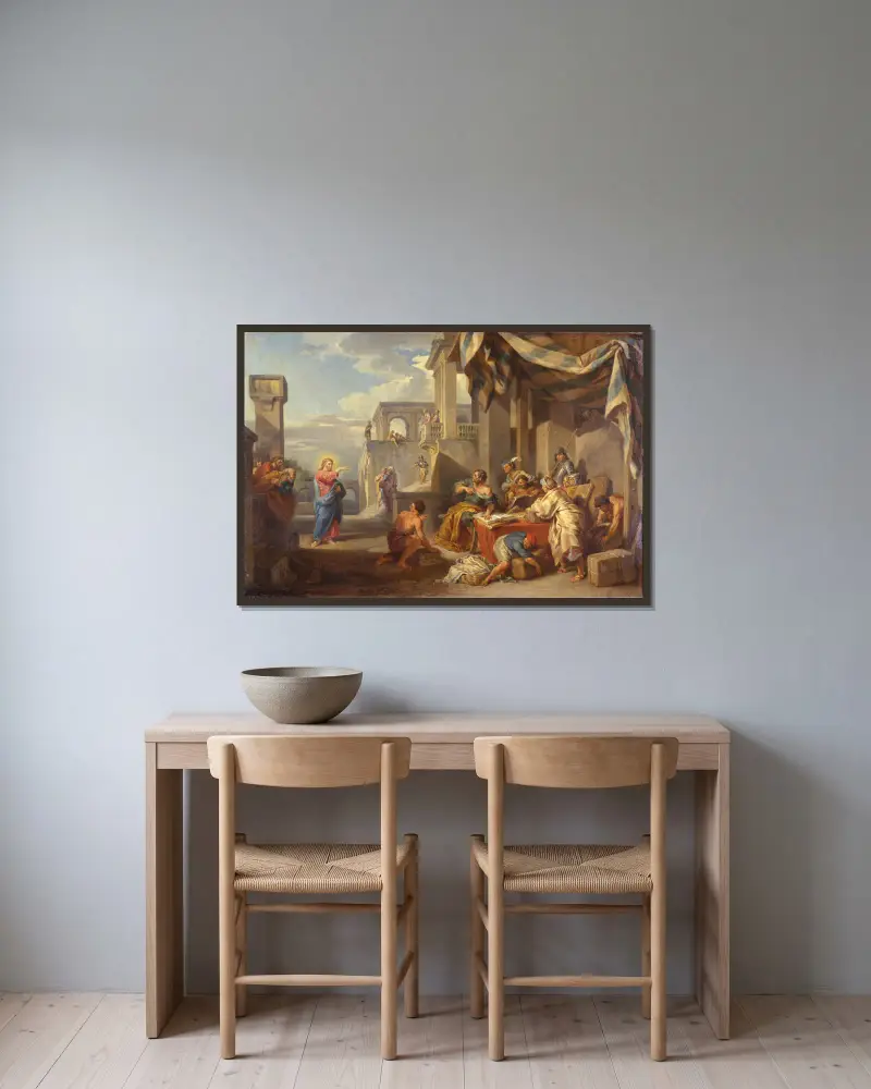 Matteus kallelse av Giovanni Paolo Panini inramad på en vägg