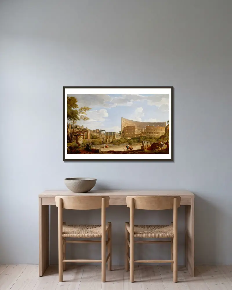 Blick auf das Kolosseum von Giovanni Paolo Panini gerahmt an einer Wand