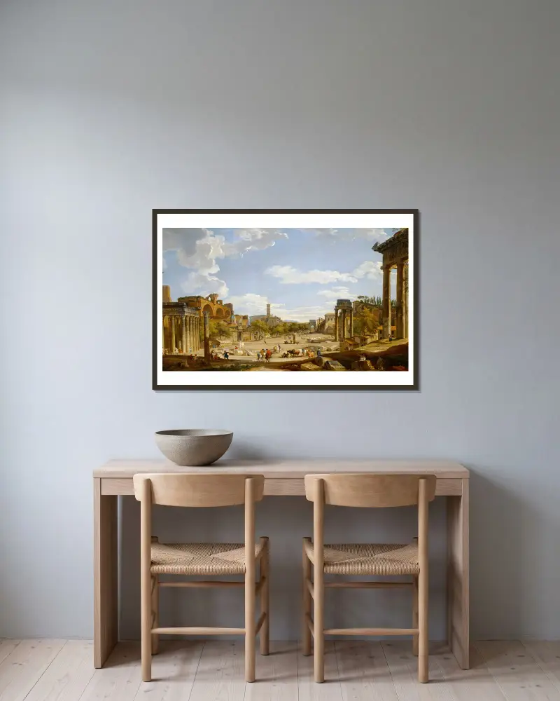 Blick auf das Forum Romanum von Giovanni Paolo Panini gerahmt an einer Wand
