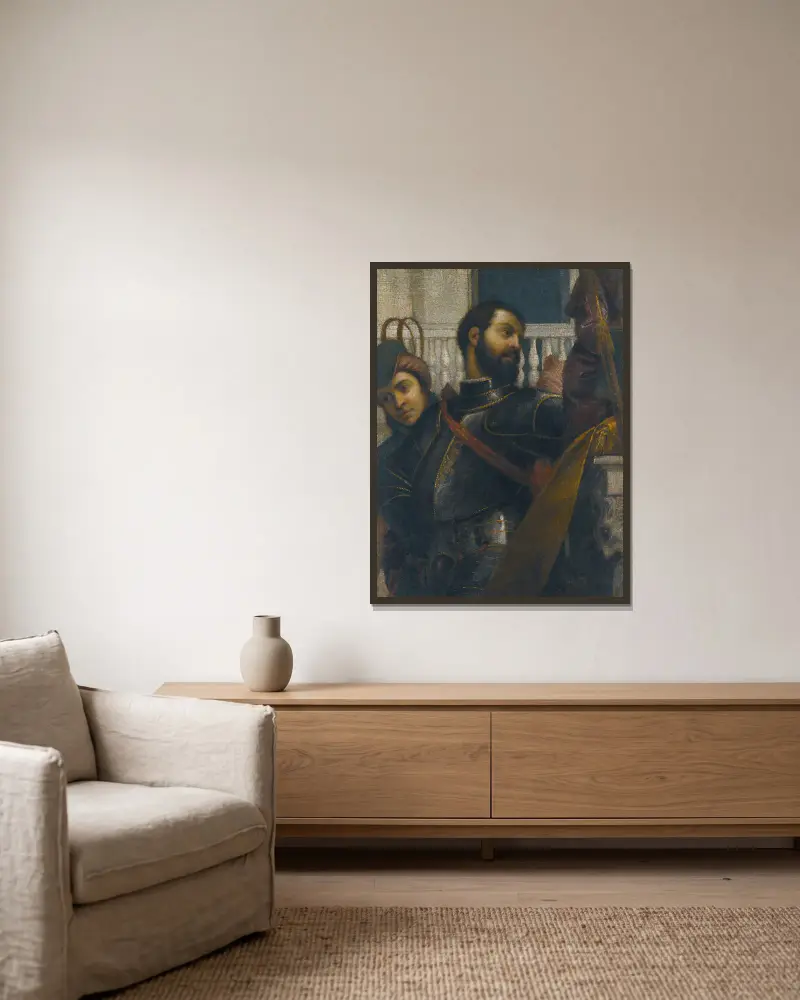En riddare och hans page av Paolo Veronese inramad på en vägg