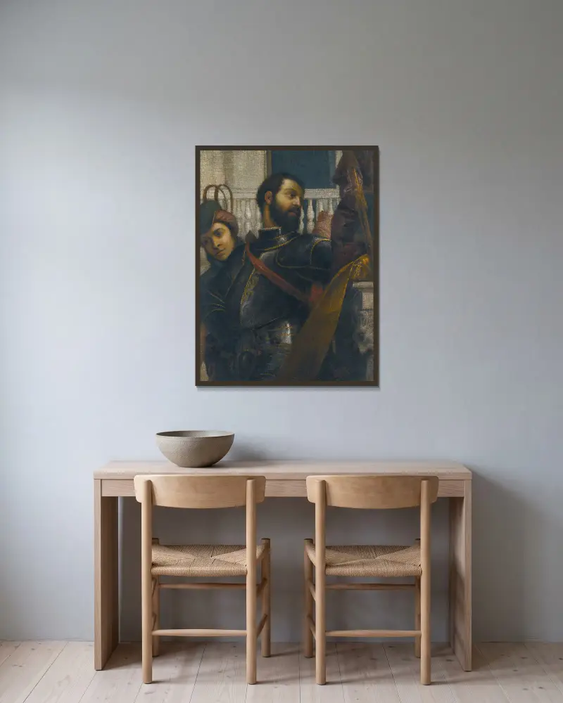 En riddare och hans page av Paolo Veronese inramad på en vägg