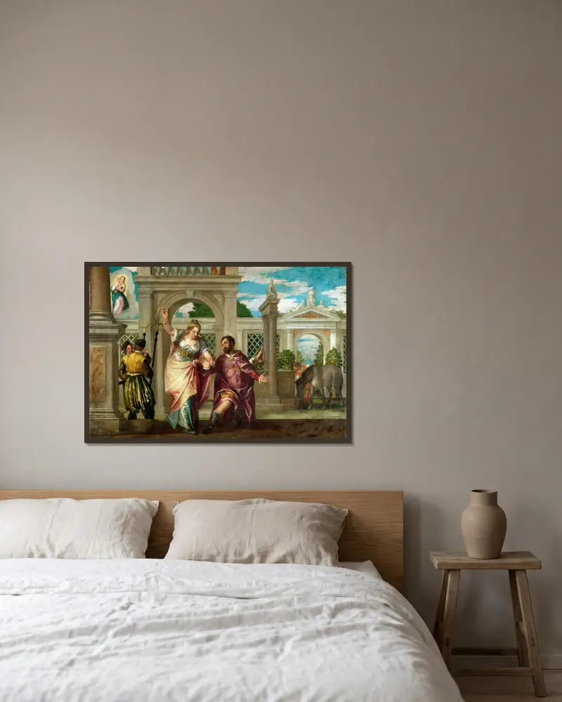Kejsar Augustus och sibyllan av Paolo Veronese inramad på en vägg